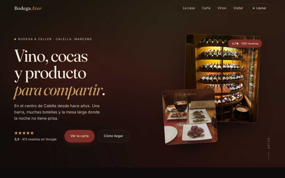 Website for Bodega Azor